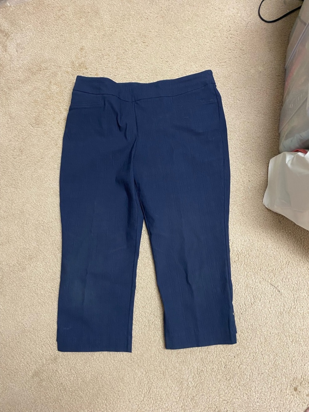 Hilary Radley Navy Textured Pull-On Cropped Pants XL